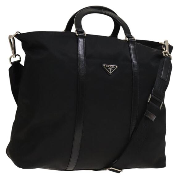 PRADA Hand Bag Nylon Black Silver - Picture 1 of 13